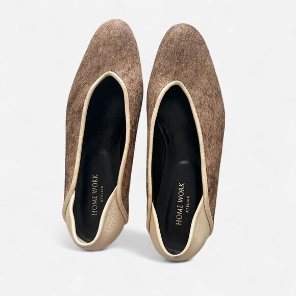 Home work atelier almond round toe preppy fur textured flats size 9 - Picture 2 of 6